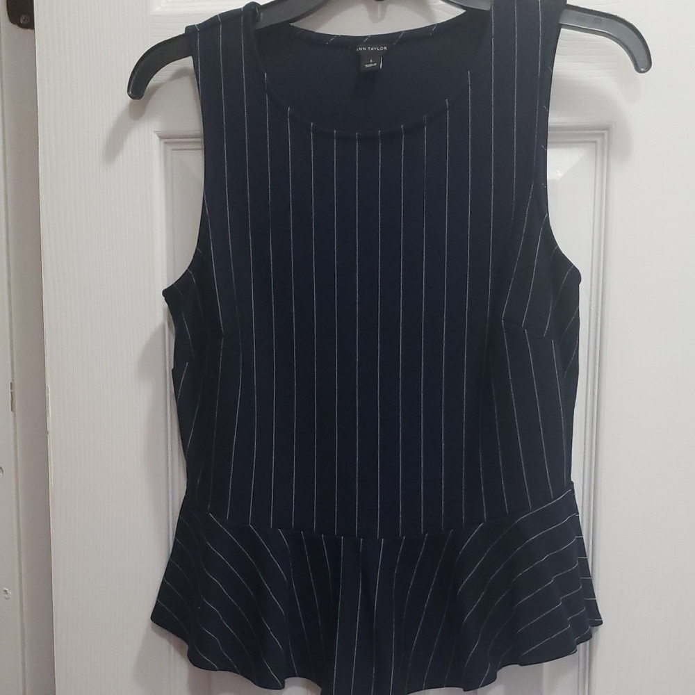 Navy and White Striped Peplum Blouse